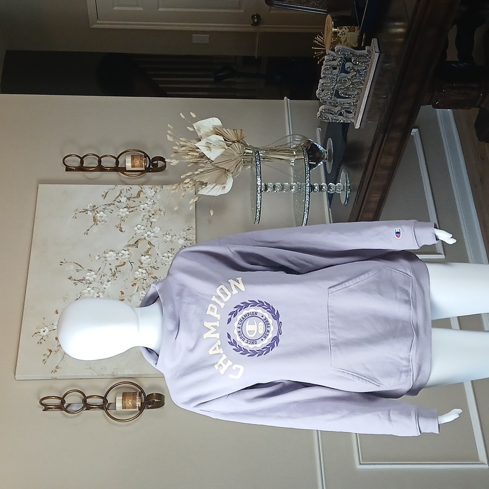 Women's Champion Lavender Oversize Long Sleeves Sweatshirt Front Pockets Size S